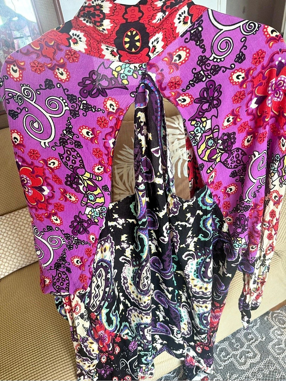 Free People Little Wing Mix Print Kimono Tunic in Purple & Red